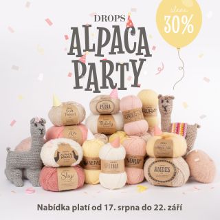 Nadešel čas na DROPS Alpaca Party! A to znamená, že od 17. srpna do 22. září získáte 30% slevu na 13 krásných přízí s...